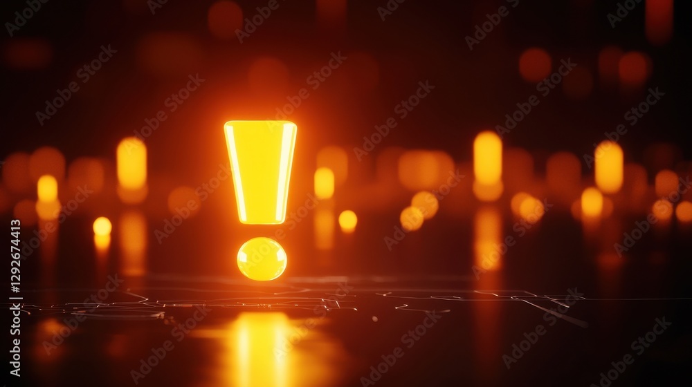 Poster high-tech command center glowing exclamation mark digital interface futuristic environment close-up 