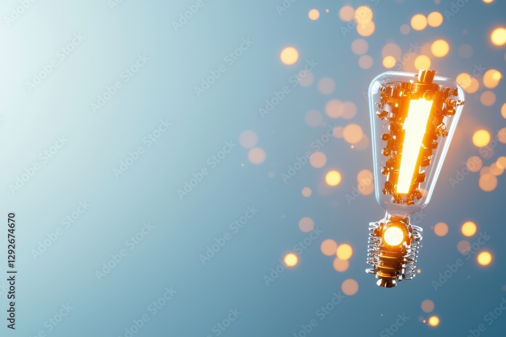 Poster floating exclamation mark robotic mechanism digital space 3d animation futuristic concept