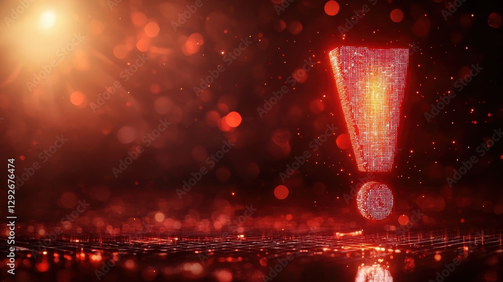 Poster dynamic abstract exclamation mark futuristic space 3d animation digital environment close-up perspec