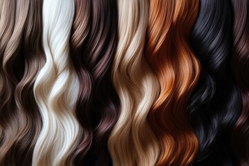 Fototapeta premium Various wavy hair colors displayed. Ideal for hair salons, beauty blogs, and hair product ads.