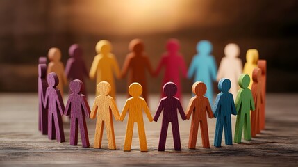 Diverse and Inclusive Community Concept Featuring Multicolored Human Figures Arranged in a Circle Symbolizing Teamwork Unity and of Diversity