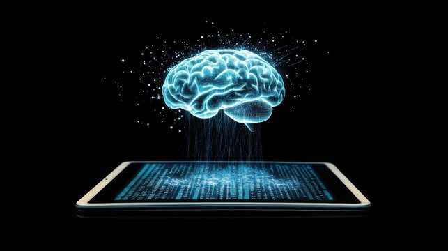 Digital Brain Above Tablet Displaying Code