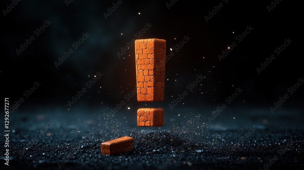 Poster constructing an exclamation mark with bricks construction site visual artwork urban environment low 