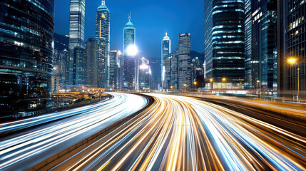 Fototapeta premium vibrant cityscape at night with light trails from moving cars