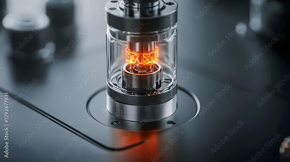 Poster mesmerizing macro photograph showcasing the intricate details of a vape coil glowing red hot inside 