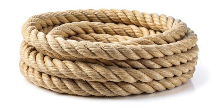 Coiled jute rope with ends and bight locked under tuck under, twisted fibers, bundled rope