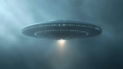 Obraz premium Mysterious Cloaked Alien Spacecraft Hovering in Ethereal Glow A Digital of an Futuristic