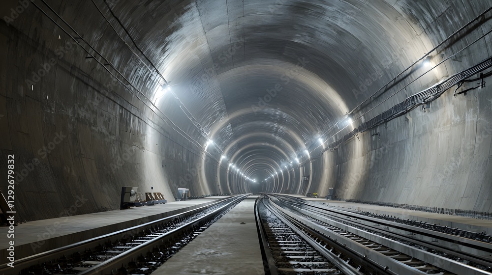 Fototapete photo showcasing the intricate drainage and waterproofing systems being installed in a railway tunne