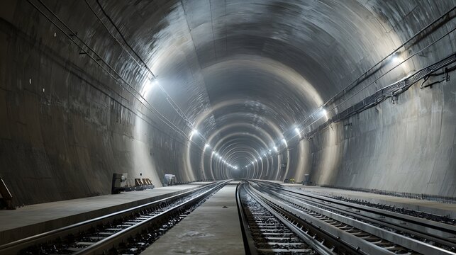 Fototapeta photo showcasing the intricate drainage and waterproofing systems being installed in a railway tunnel during the construction process  The image highlights the industrial architecture infrastructure