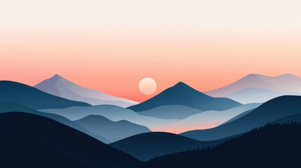Fototapeta premium Illustration of Mountain Range at Sunrise