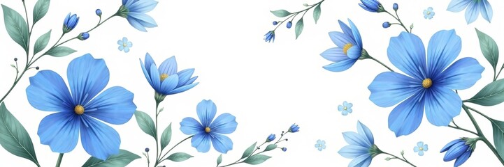 Blue floral seamless design with delicate flowers on a white background, repeat, spring, elegance