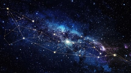 A futuristic AI projects holographic constellations in the sky mapping unknown star systems