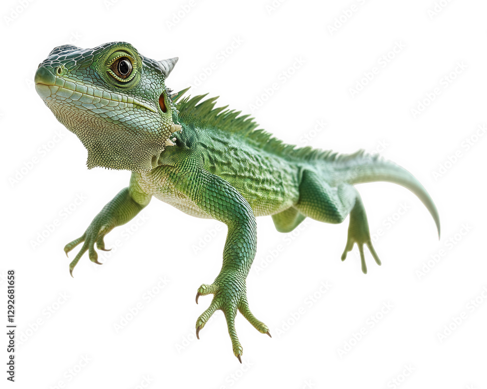 Poster vibrant green lizard with textured skin and playful posture, showcasing its unique features and live
