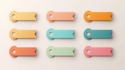 Fototapeta premium Nine Colored Banner Shapes with Holes, 3x3 Grid
