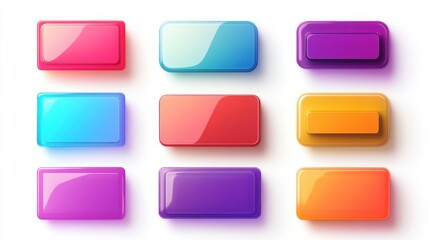 Nine Glossy Rectangular Buttons on White Background