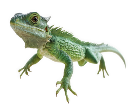 vibrant green lizard with textured skin and playful posture, showcasing its unique features and lively expression. This reptile captures attention with its striking appearance and dynamic stance