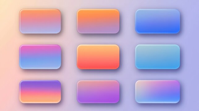 Nine Gradient Rounded Rectangle Buttons Arranged on Purple Background