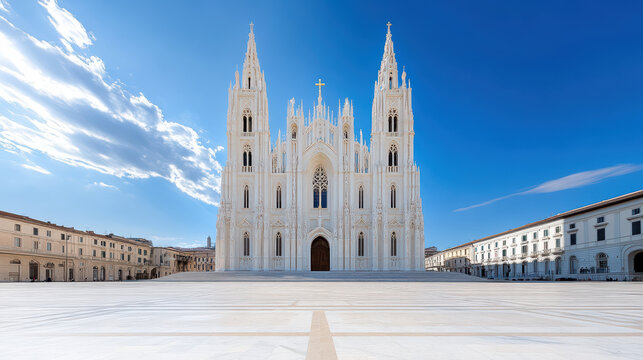 stunning European cathedral with intricate gothic architecture and clear blue sky - Powered by Adobe