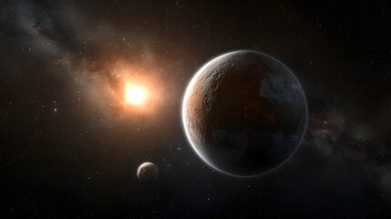 Naklejka premium Satellite View of Proxima b s Polar Regions Showcasing Icy Landscapes Frozen Hemispheres and Potential Geothermal Activity on the Distant Exoplanet