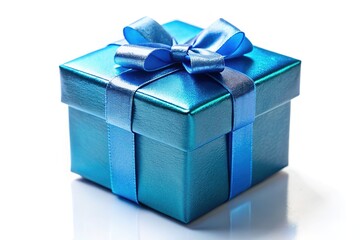 Obraz premium Isolated blue tilt-shift gift box, meticulously rendered.