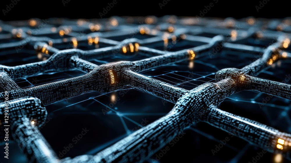 Poster futuristic digital network structure with glowing nodes and connections