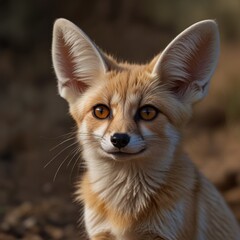 Close-up portrait of a curious fennec fox with large ears. generative Ai