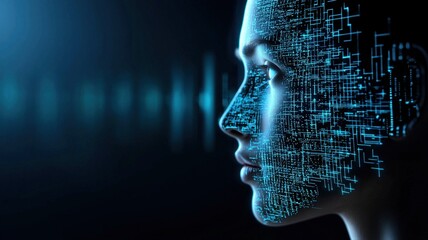 Futuristic dream recording interface, AI visualizing human subconscious thoughts as glowing data waves, cybernetic neurotechnology