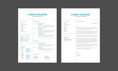 Resume CV Template. Modern Resume and Cover Letter Layout design template. Minimalist CV resume template for job applications. Vector illustration