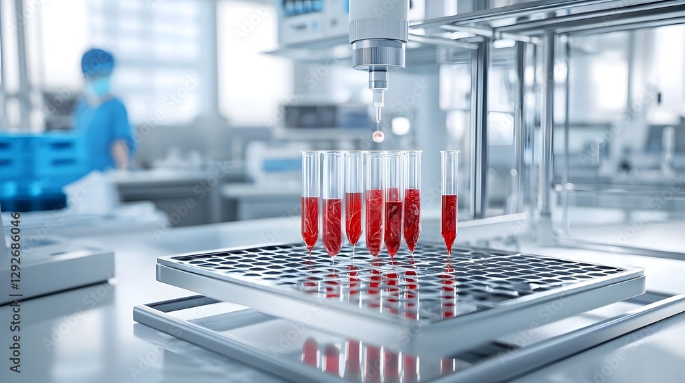 Poster View of tissue samples being collected and prepared for analysis during a biopsy medical procedure in a high tech research laboratory setting