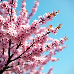 Beautiful cherry blossom tree in full bloom against blue sky, nature, flowers, tree