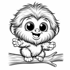 Fototapeta premium Funny line art sketch of a cheerful uakari monkey sitting on a branch
