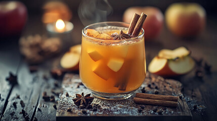 Warm apple cider drink with cinnamon sticks and spices cozy autumn beverage recipe hot food fall
