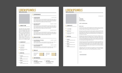 Resume CV Template. Minimalist resume and cover letter layout design. Professional resume cv template. Vector illustration