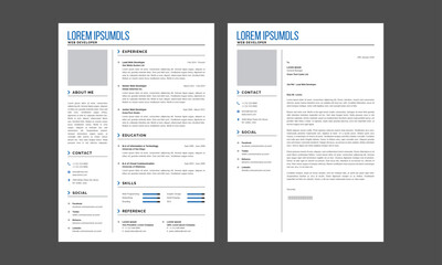 Resume CV Template. Minimalist resume and cover letter layout design. Professional resume cv template. Vector illustration