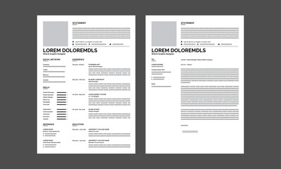 Resume CV Template. Minimalist resume and cover letter layout design. Professional resume cv template. Vector illustration