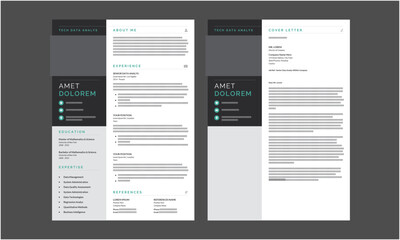 Resume CV Template. Minimalist resume and cover letter layout design. Professional resume cv template. Vector illustration