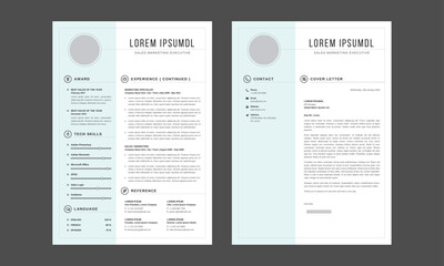 Resume CV Template. Minimalist resume and cover letter layout design. Professional resume cv template. Vector illustration