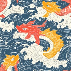 Obraz premium Elegant and decorative pattern featuring graceful koi fish swimming in a serene aquatic environment