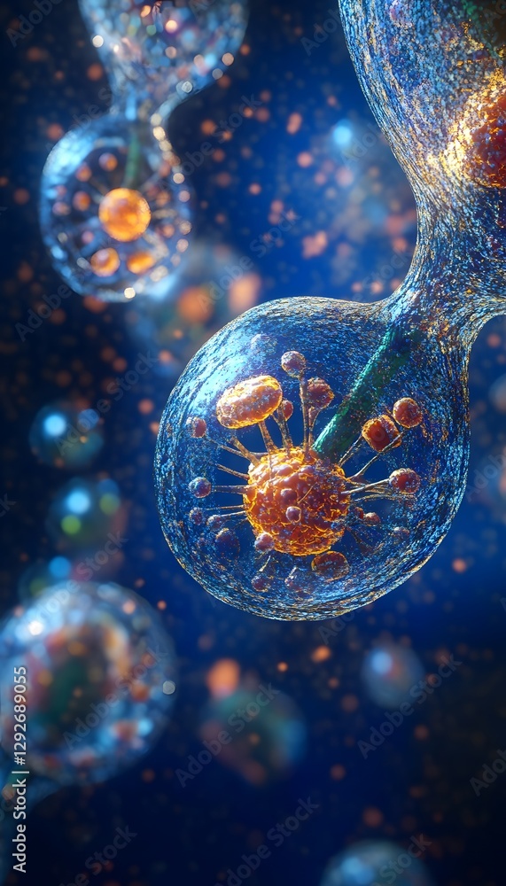 Poster microscopic view reveals complex cell structures and biological processes