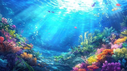 Fototapeta premium Vibrant Underwater Scene Colorful Coral Reef and Fish
