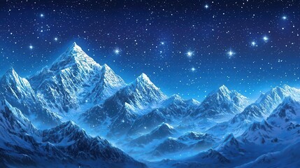 Majestic Winter Mountain Range Under a Starry Sky