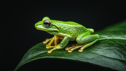 Fototapeta premium brilliant green frog on leaf in natural habitat