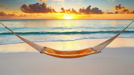 Serene Sunset Beach Hammock Relaxation Scene