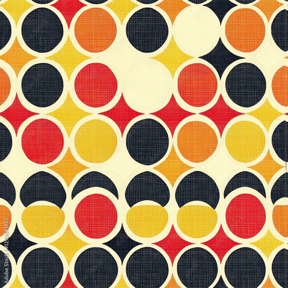 Poster engaging and colorful pattern comprising multiple circles of different sizes and bright colors