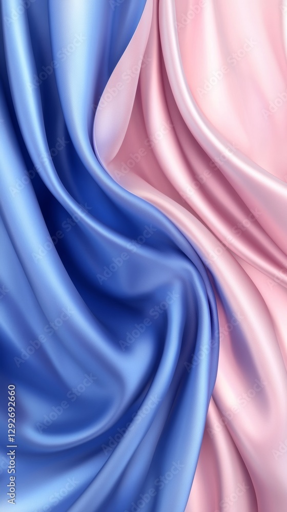 Poster flowing blue and pink satin fabric with smooth texture and soft lighting. elegant background and lux