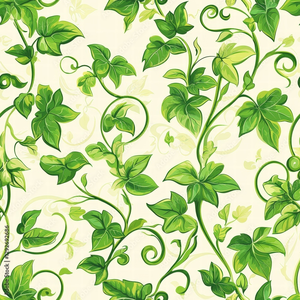 Poster elegant green vine pattern featuring delicate curves and intricate details in a nature-inspired desi