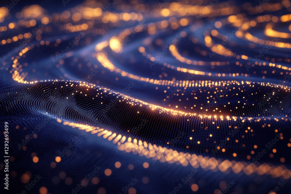 Leinwandbilder abstract representation of vibrant waves illuminated by glowing particles in dark atmosphere showing