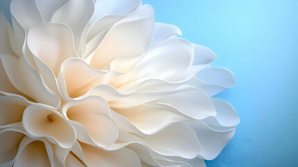 White paper flower close-up, blue background, elegant design, decor