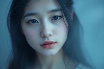 Fototapeta premium graceful young asian woman with serene expression and delicate natural beauty