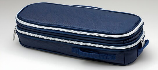 Navy Blue Double-Zippered Rectangular Travel Case with Handle